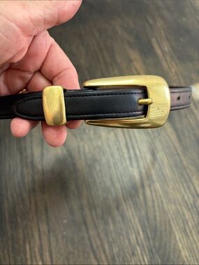 Vintage Coach belt 3909, thin, black, oblong shaped buckle in brass, USA, size S